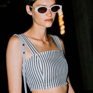 Zara Striped Denim Crop Top Cami Corset Bralette Reggae Marley Urban